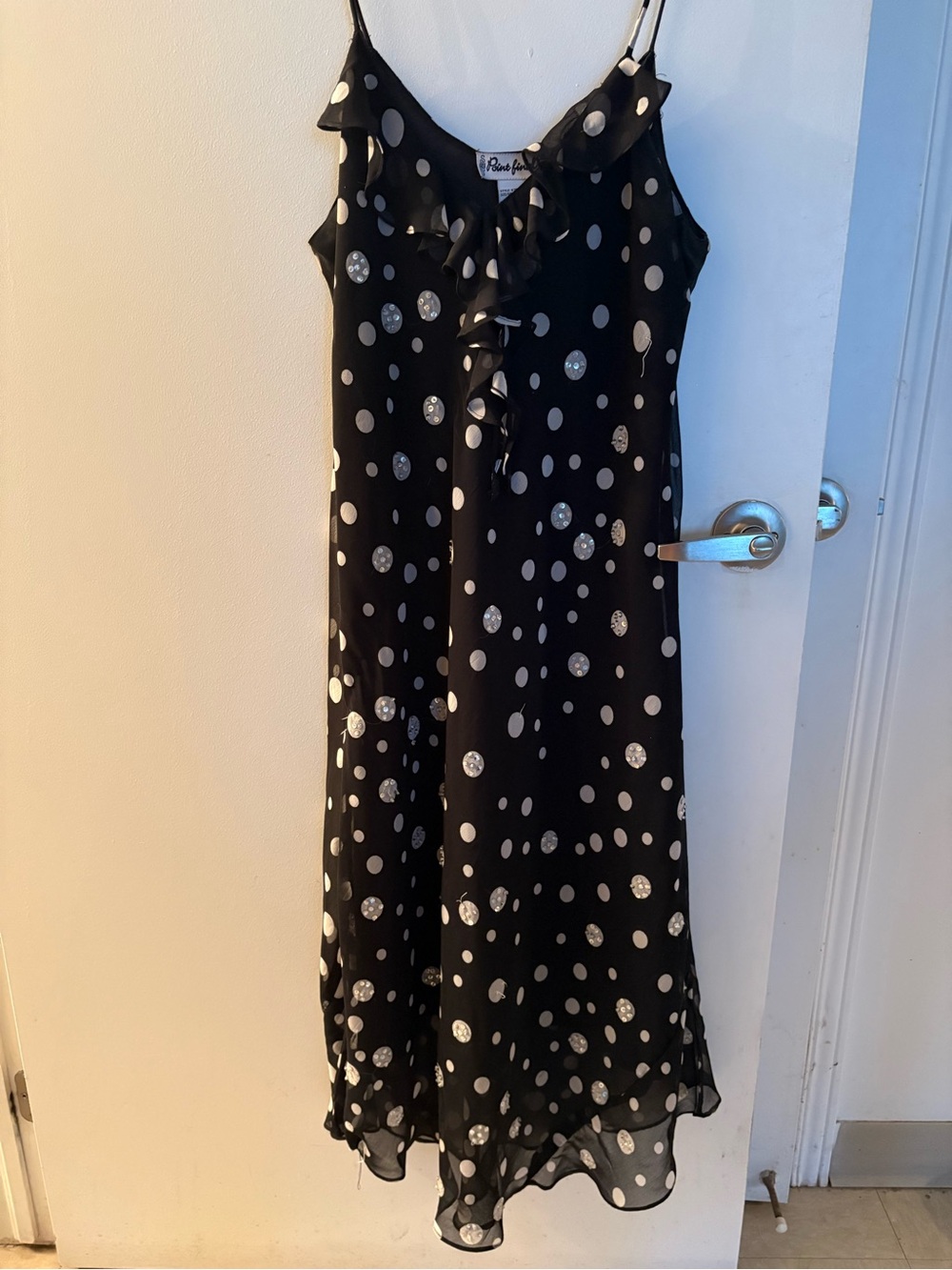 Black Polka Dot Ruffle Midi Dress by Peter Som